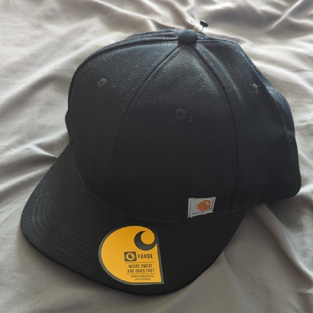 NWT Black Carhartt Firm Duck Flat Brim Cap - Picture 3 of 5